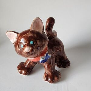 Ceramic 5.5" Cat‎ Figurine  Brown Tan Glaze Kitten Figure